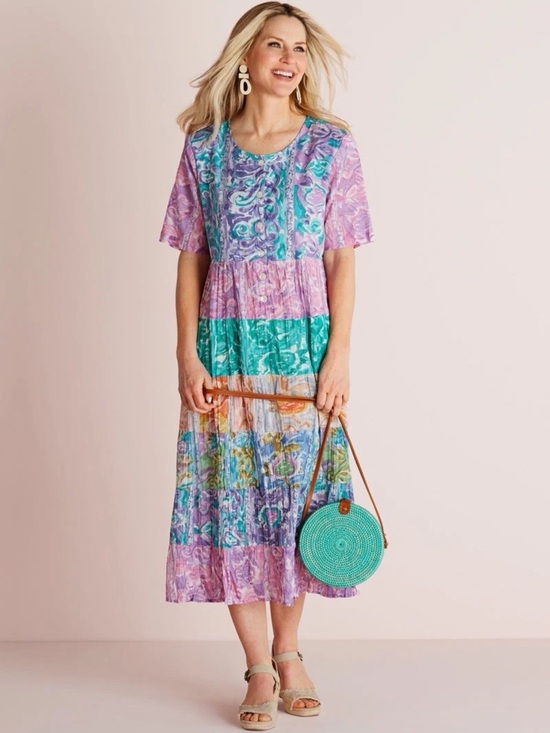 la cera Dresses & Skirts - La Cera Floral Tiered Dress Womens 1X Multicolor Boho Cottagecore NWT Midi